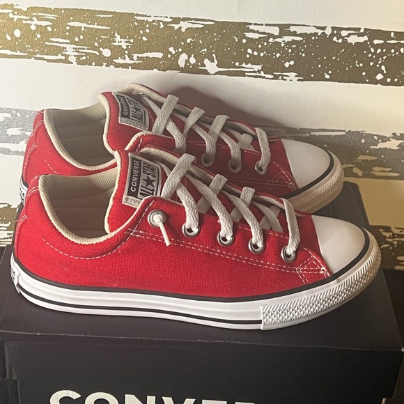 Converse Red Canvas Sneakers with White Accents - Picture 6 of 8